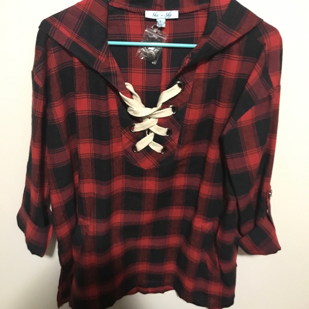 She + Sky - Lace Up Flannel - Red/Black - L